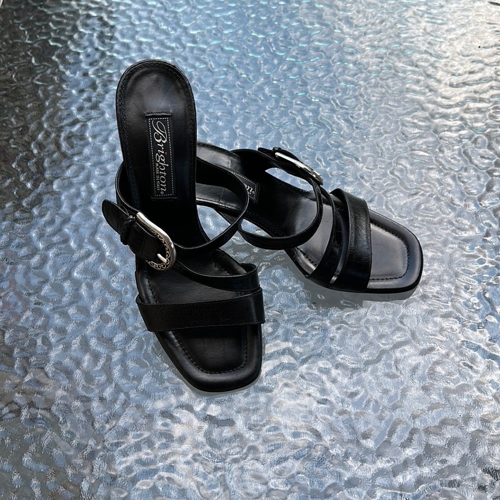 Brighton Ladies Slip on Heels in Black Leather with Croc Print Size 6M. - Picture 2 of 6